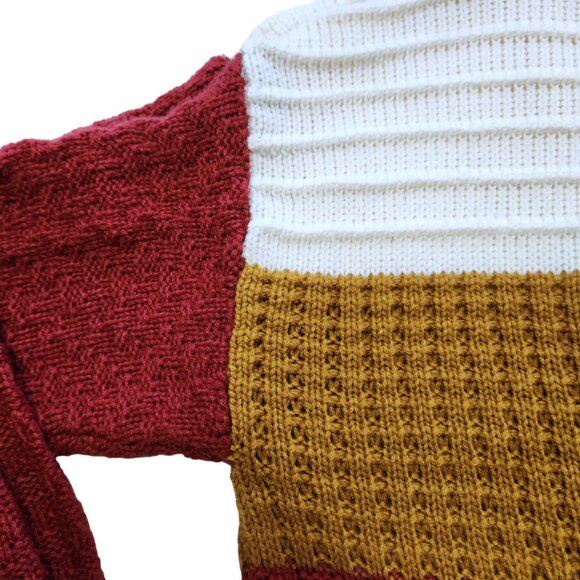 Adyson Parker Colorblock V-Neck Cardigan Tomato Red Golden Brown Cream Sz M - Picture 4 of 15